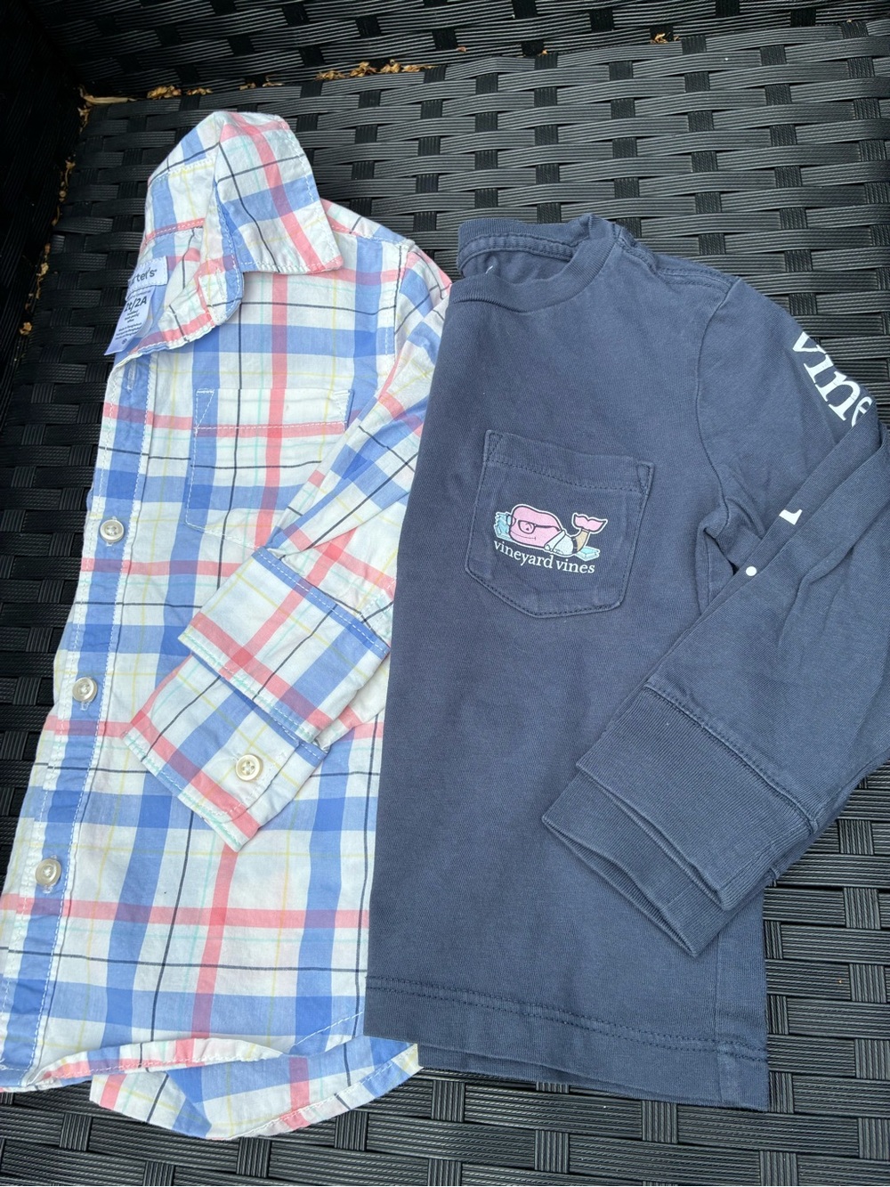 Size 2T Vineyard Vines Long Sleeve & Carter’s Light Blue/Coral Plaid Button Up
